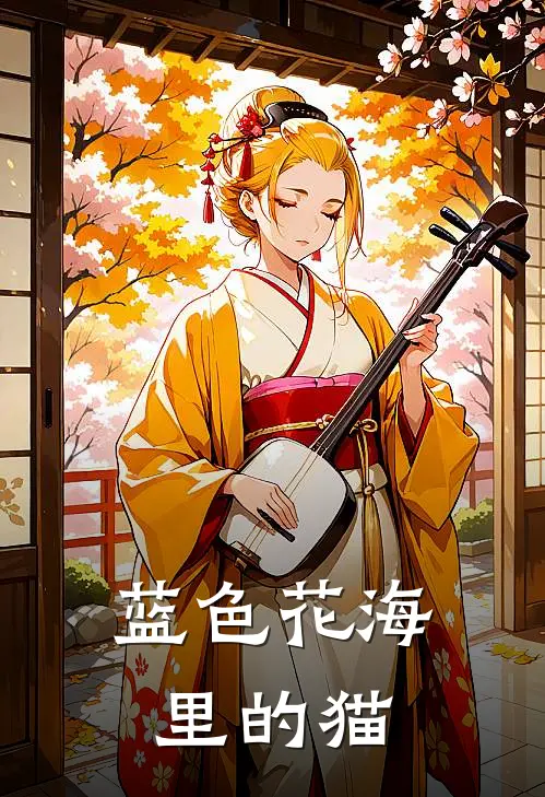 蓝色花海里的猫